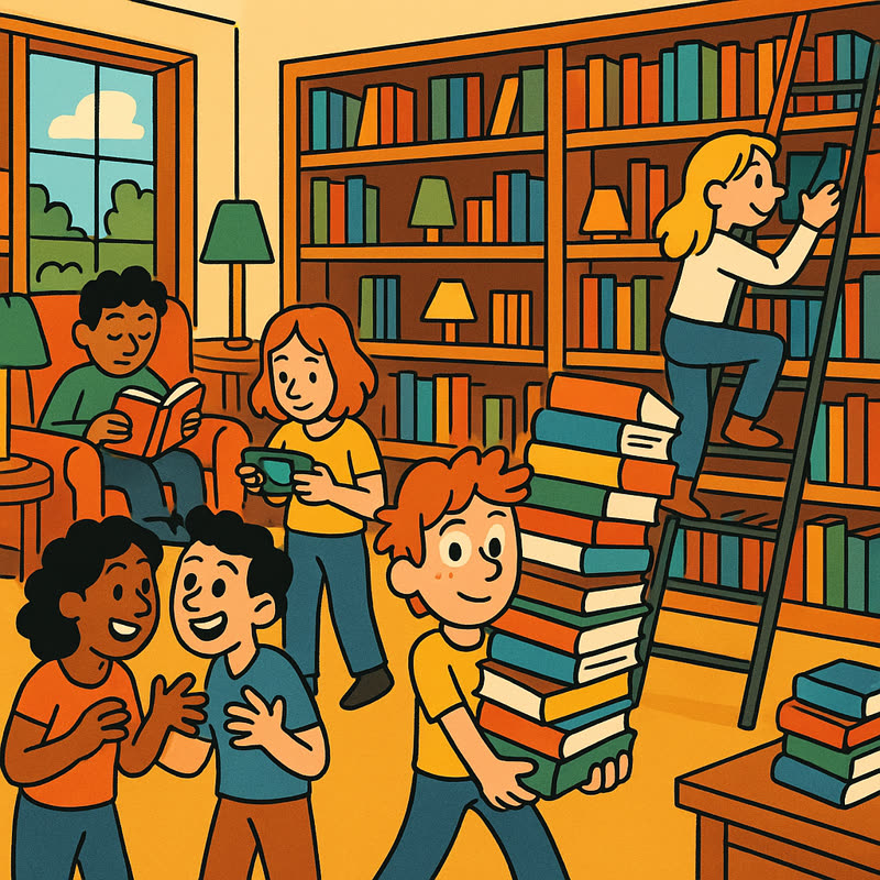 Illustration of a classroom with students interacting