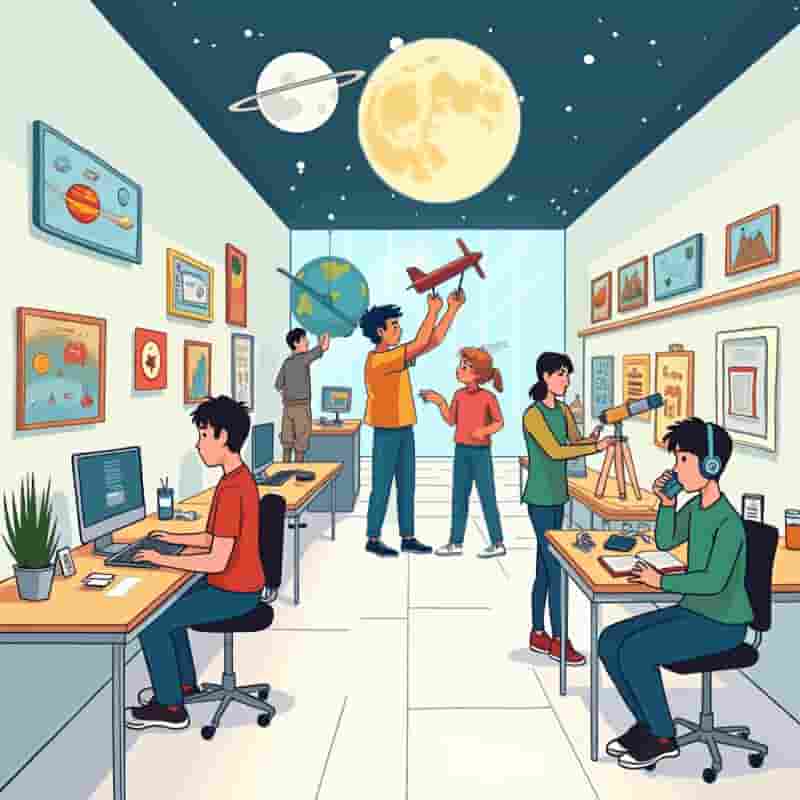 Illustration of a classroom with students interacting